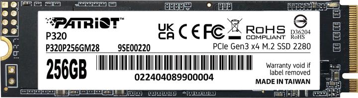 Valori nutrizionali e ingredienti Patriot SSD Viper P320 M.2 PCI-Ex4 NVMe 256GB 2.2GB/s (256 GB, M.2 2280)