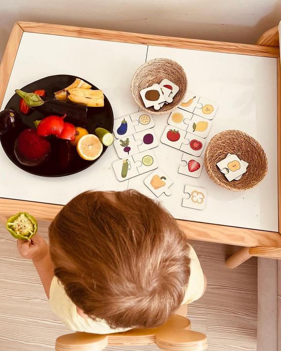 Immagine prodotto Activity Board Puzzle di frutta e verdura in legno, puzzle da 2 pezzi, materiale didattico, schede per la scuola (20 pezzi)
