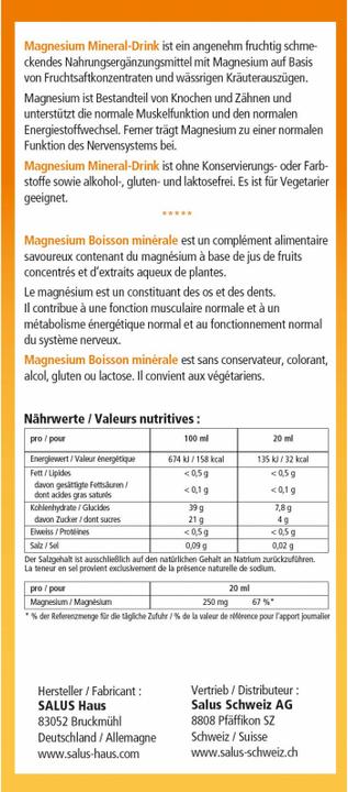 Nährwerte und Zutaten Salus Magnesium Liquid Mineral (1 Stück, Flüssigkeit, 628 g)