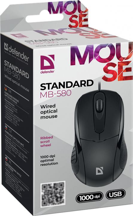 Actual product image Defender MAUS STANDARD MB-580 BLACK OPTICAL 1000dpi 3P (Cable)