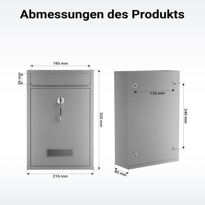 Produktbild Wiltec Briefkasten V11 Postkasten Namensschild 2 Schlüssel Stahl