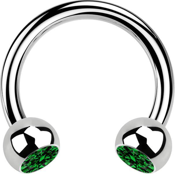 Produktbild Star Piercing Micro Circular Barbell silber mit zwei Kugeln Kristall grün (ohne Messing, Chirurgenstahl 316L)