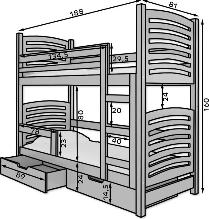 Produktbild ADRK Furniture Doppelstockbett mit OSUNA-Matratzen