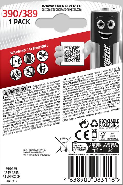 Produktbild Energizer Silver Oxide 390/389 (1 Stk., SR54, 90 mAh)