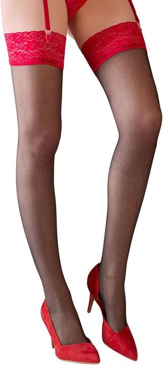 Produktbild Cottelli Collection Strapsstrümpfe mit roter Spitze (7)