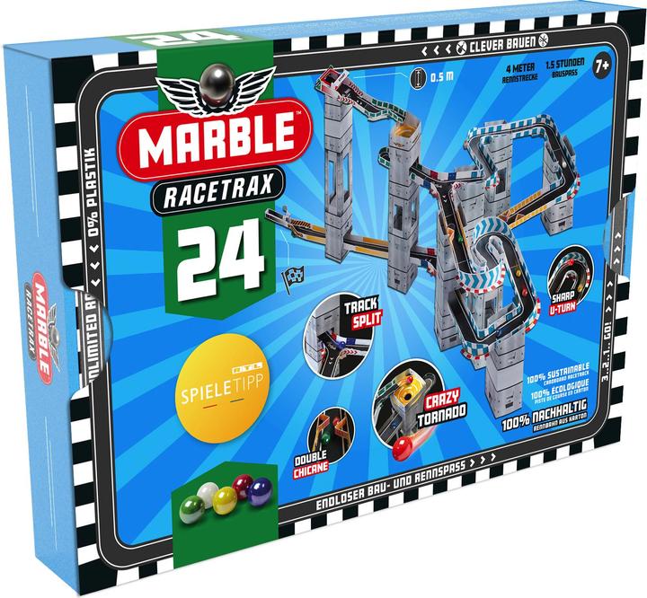 Produktbild Marble Racetrax Murmel Rennbahn: Starter Set mit 24 Bögen, 4 Meter Rennstrecke & 5 Murmeln, Murme...
