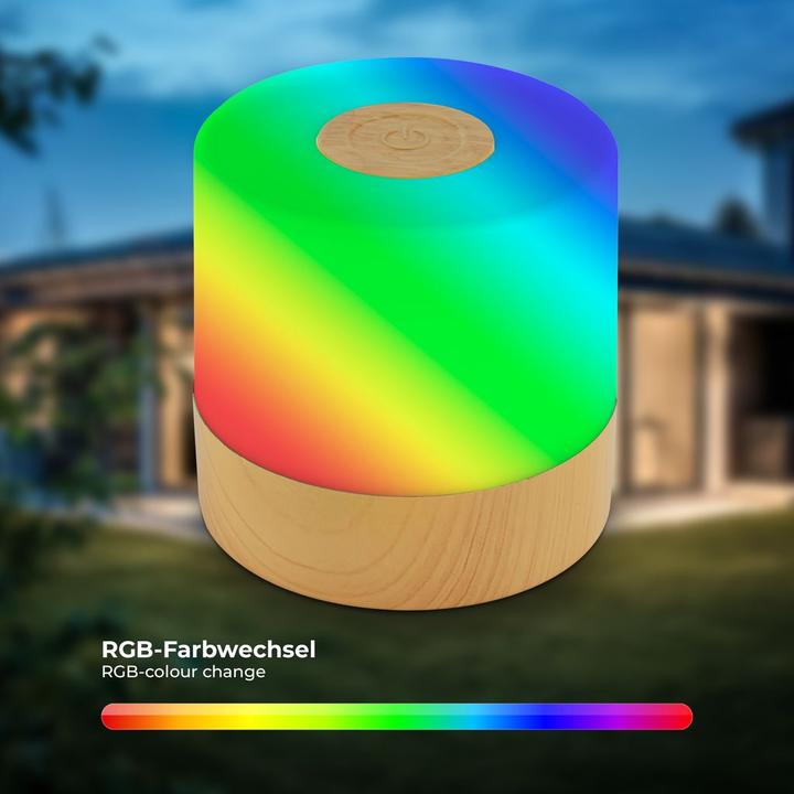 Image du produit B.K.Licht Akku RGB LED Lampe de table, couleur bois, 1xLED/1,5W (100 lm)