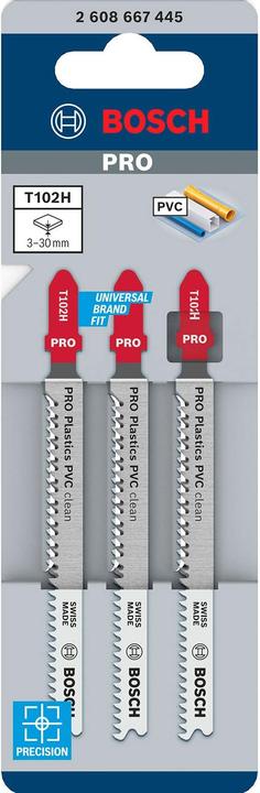 Actual product image Bosch Professional Zubehör PRO Plastics PVC clean T102H Jigsaw blade, 100 mm, 3 pcs.