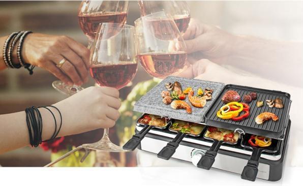 Actual product image Nedis Gourmet/Raclette Grill/Stone 8 Persons Spatula Temperature setting Non stick coating Rectangl