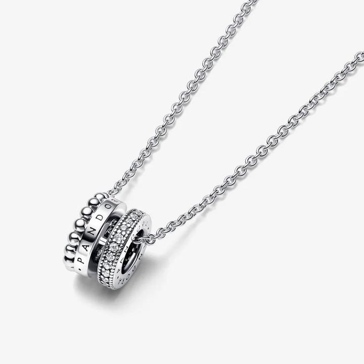 Produktbild Pandora Signature Logo Pavé & Beads Halskette (Sterling Silber 925, 42 - 45 cm)