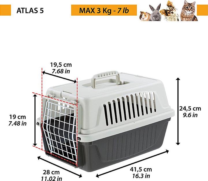 Immagine prodotto Ferplast Trasportino Atlas 5 - grigio (Gatto, Cane, Lavabile in lavatrice)