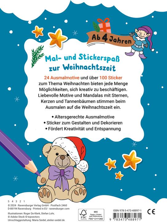 Produktbild Ravensburger Mein liebstes Weihnachtsmalheft mit Stickern ab 4