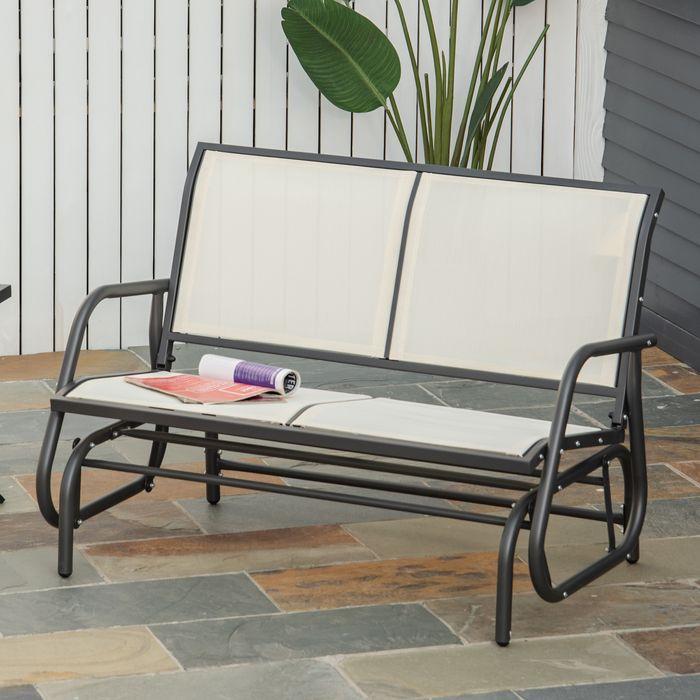 Actual product image Swisshandel24 Rocking chair 2-seater garden bench garden swing bench park bench metal black+beige 120x70x85cm