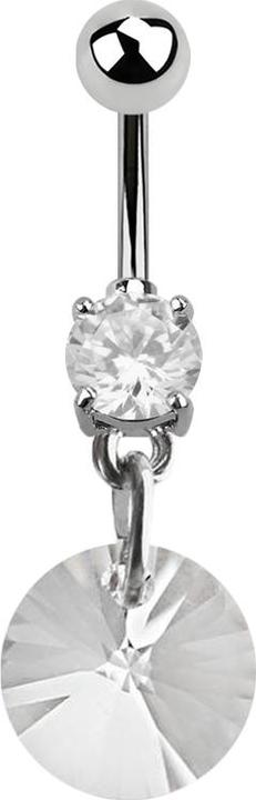 Produktbild Star Piercing Banane silber mit Anhänger Swarovski Kristall rund klein (ohne Messing, Chirurgenstahl 316L)