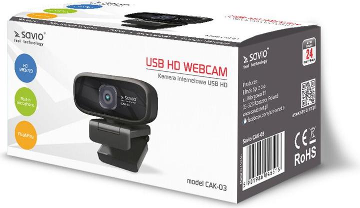Produktbild Savio Elmak USB HD CAK-03 webcam with microphone, 1280x720 (2 Mpx)