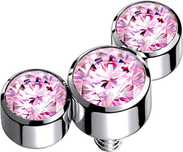 Actual product image Star Piercing Dermal Anchor silver three crystals pink (Titanium G23, without brass)