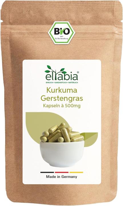 Eltabia Bio Kurkuma Gerstengras Kapseln | 100% rein ohne Zusätze (100 Stück, Kapseln, 100 g)