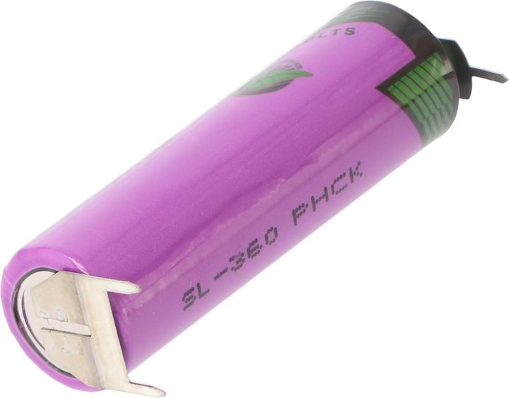 Actual product image Tadiran Lithium battery SL-360/PT with solder tabs with 3 print contacts (1 pcs., AA, 2300 mAh)