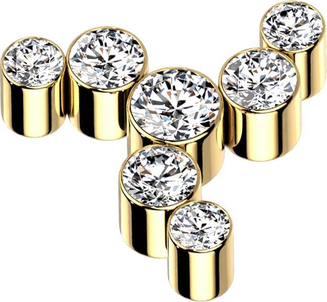 Produktbild Star Piercing Dermal Anchor vergoldet Windrad sieben Kristalle silber (ohne Messing, Titan G23)