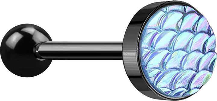 Produktbild Star Piercing Barbell schwarz mit Fischschuppen aqua (ohne Messing, Chirurgenstahl 316L)