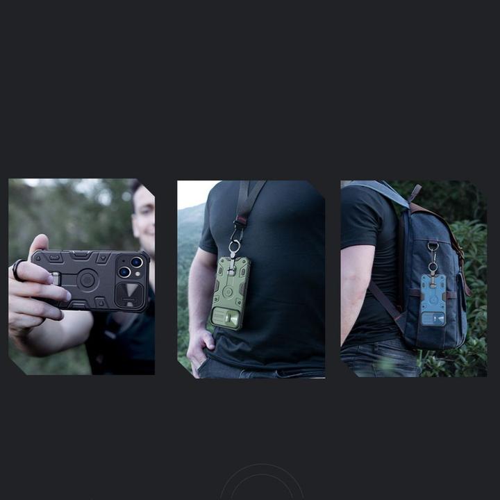 Produktbild Nillkin CamShield Armor Pro Magnethülle für iPhone 14 MagSafe Armoured Cover Standring Schwarz (Apple iPhone 14, Apple iPhone 13)