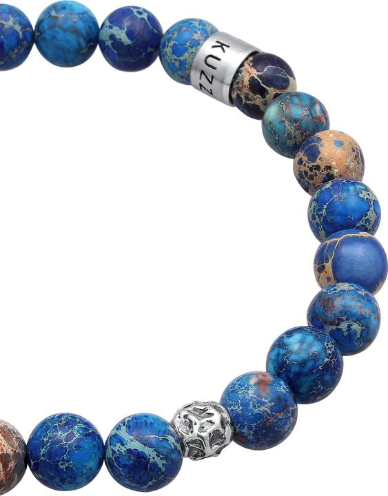 Produktbild Kuzzoi Armband Herren Achat Perlen Blau Beads 925 Silber (21 cm, Plastik, 925er Sterling Silber, Achat)