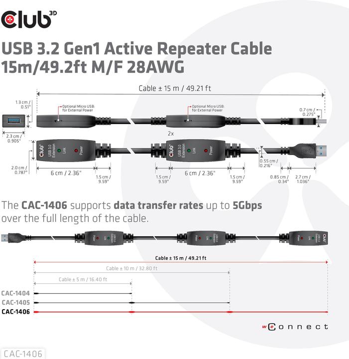 Immagine prodotto Club 3D USB A – USB A (15 m, USB 3.2)