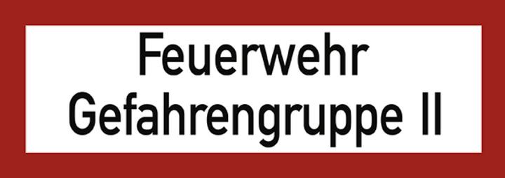 Actual product image Moravia Fire brigade sign "Feuerwehr Gefahrengruppe II" aluminium, 297x105 mm