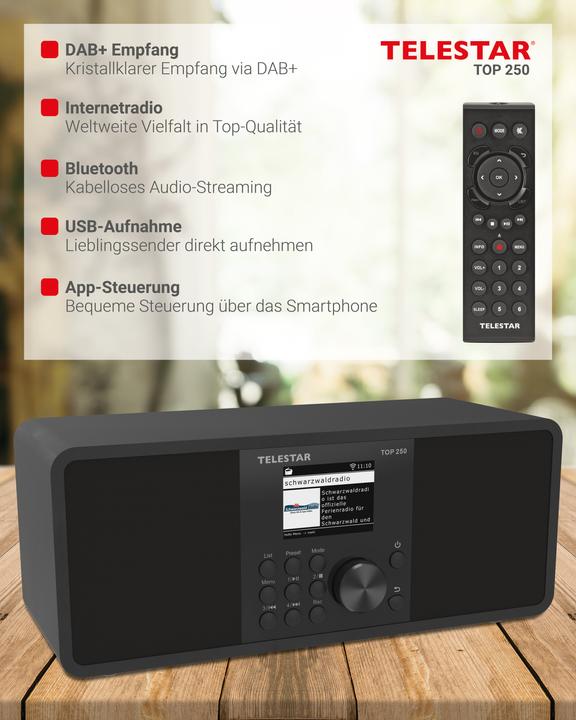 Image du produit Telestar TOP 250 DAB+ Internetradio schwarz (Webradio, DAB+ DAB, VHF, Bluetooth, WiFi)