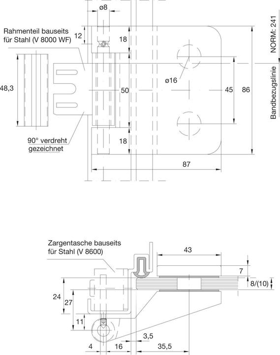 Actual product image Dormakaba DORMA glass door hinge Junior Office leaf section 11.360, 48.5 mm, stainless steel effect