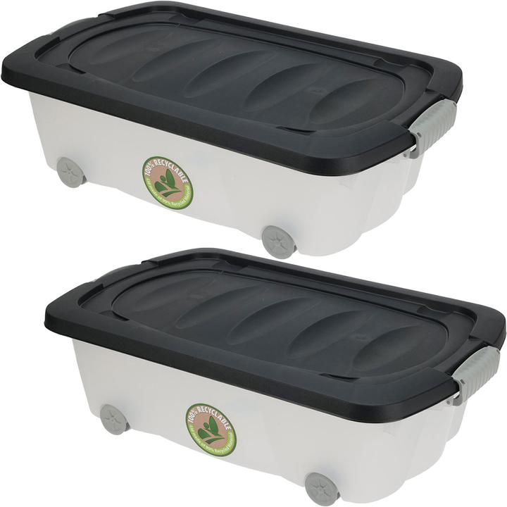 Actual product image Storage Solutions 2er-Set Unterbettkommode Kunststoff, mit Deckel und Rollen, 60 x 38 x 17,5 cm
