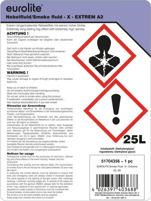 Produktbild Eurolite Smoke Fluid -X- Extrem A2, 25l Nebelfluid (Nebelfluid)