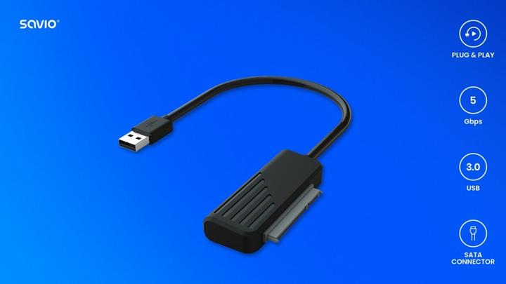 Produktbild Savio AK-38 cable gender changer SATA USB Type-A Black (USB-A, SATA 7-pin, 6.50 cm)