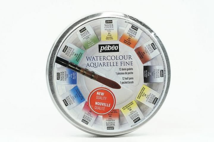 Actual product image Pebeo Watercolour Round metal Box 12 Half Pans