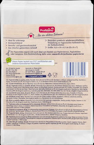 Valeurs nutritives et ingrédients dm Profissimo Sacs à beurre (1 x)