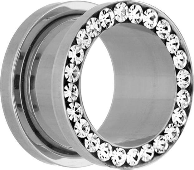 Star Piercing Flesh Tunnel silber mit Kristall silber (Chirurgenstahl 316L)