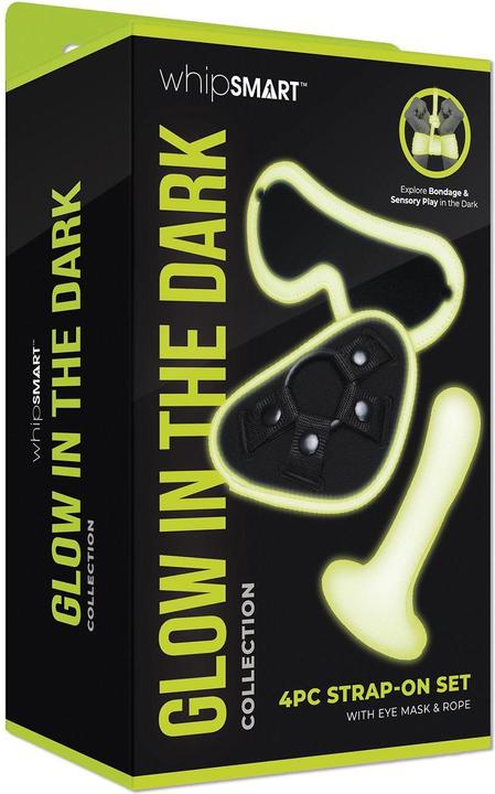 Productafbeelding Xgen Products Whipsmart 4-Delige Glow In The Dark Strap-On Set Met Oogmasker & Zijden Touw Wit Eén Maat