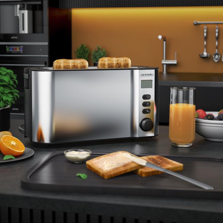 Immagine prodotto Arendo Set per la colazione, tostapane a 4 fessure lunghe con portapane e cuociuova per 7 uova, argento