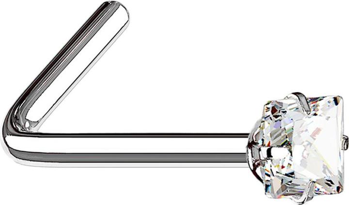 Produktbild Star Piercing Nasenstecker gewinkelt silber quadratischer Kristall silber gefasst (ohne Messing, Chirurgenstahl 316L)