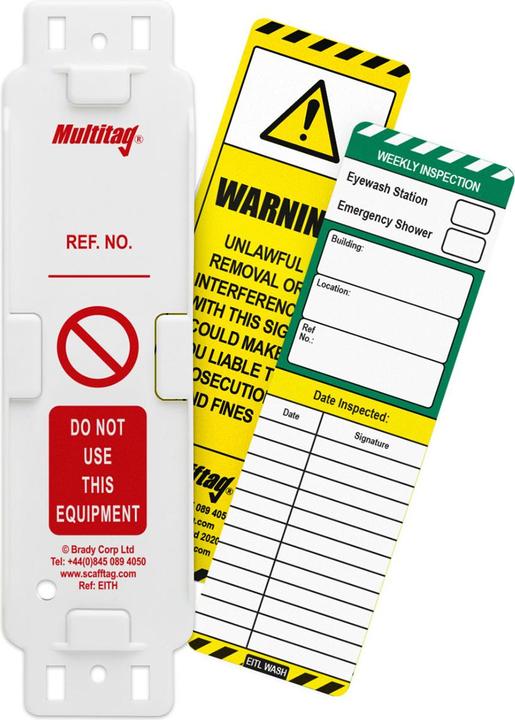 Productafbeelding Brady Scafftag®, EITH-L-GB-WASH-4A, Oogspoeling DoucheTag Set, 4 Multitag Houders, 20 Oogspoeling