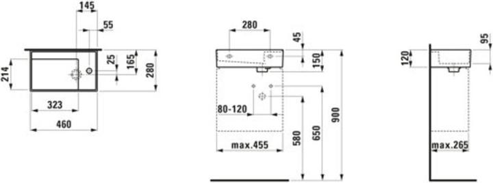 Produktbild Laufen Kartell Handwaschbecken, Armaturenbank rechts, unterbaufähig, 1 Hahnloch, ohne Überlauf, 46 (450 mm, 467 mm)