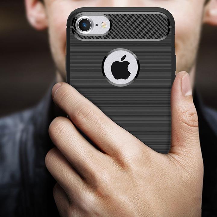 Produktbild König Design Apple iPhone 7 Plus TPU Case Carbon Fiber Optik Brushed Motiv Schutz Hülle Grau (Apple iPhone 7 Plus)