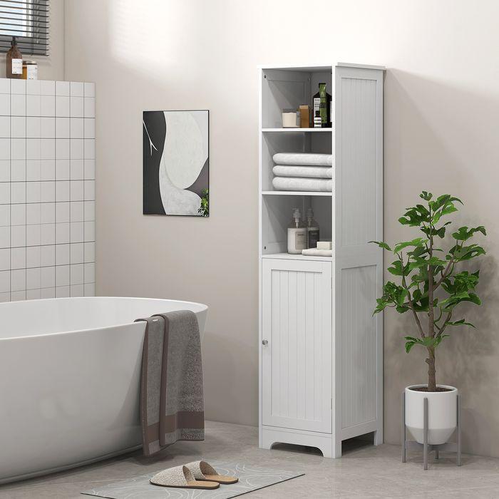 Produktbild Swisshandel24 Badezimmerschrank 3 offene Fächer 1 Schrankfach Bad Weiss 40x38x160cm (40 x 38 x 160 cm)