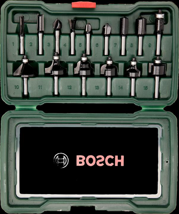 Produktbild Bosch Zubehör HM-Fräser-Set mit 1/4-Zoll Schaft, 15-teilig