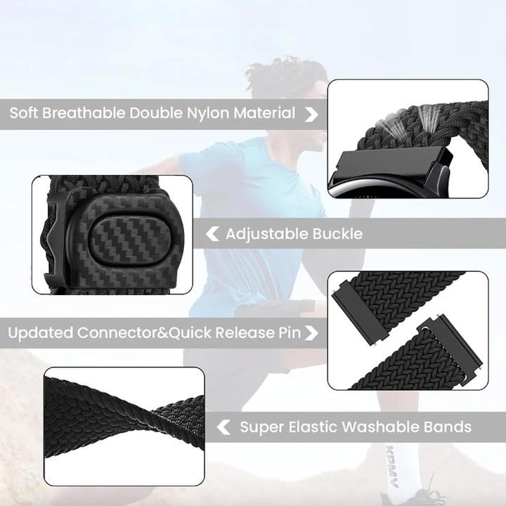 Produktbild Dema Smartwatch Armband 20mm geflochten Verschluss Schwarz (20 mm, Elastisches Nylon)