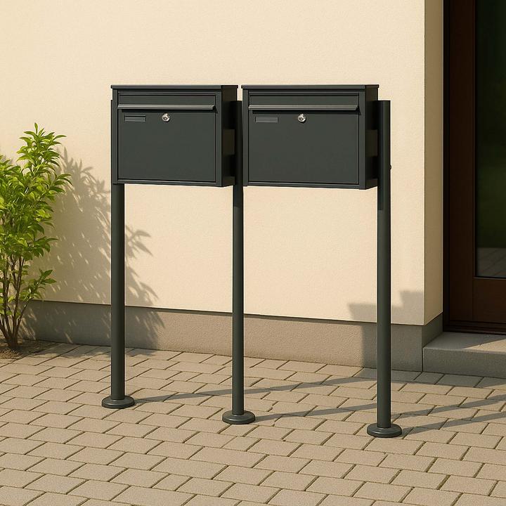 Produktbild Wiltec 2er Set Briefkasten V13 Anthrazit 1000x150x1200mm Ständer Schloss Stahl