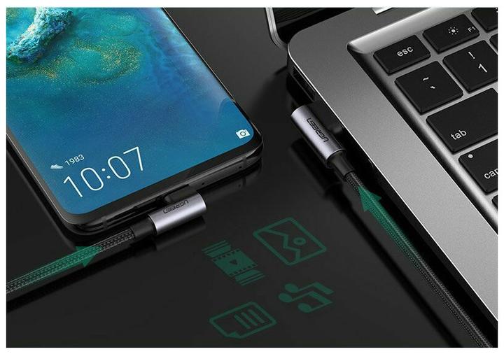 Actual product image Ugreen USB-C angled to USB-A 2.0 angled 3A data cable (2 m, USB 3.0)