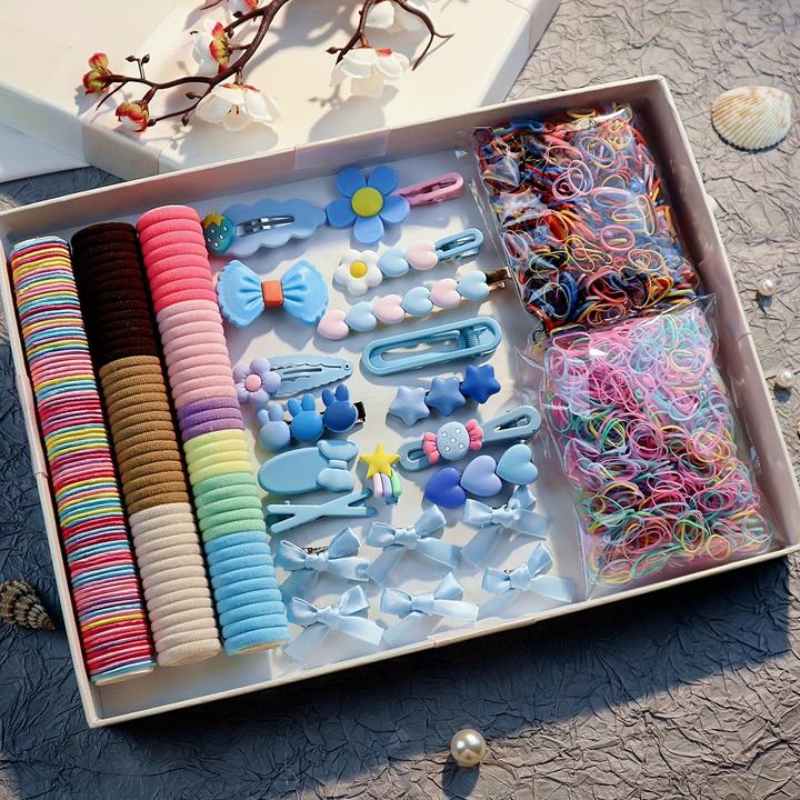 Activity Board 2170pcs Haar Styling Wesentliche Zubehör bunte elastische Haarbänder Harz Haar Zubehör Set (2170 Stk.)