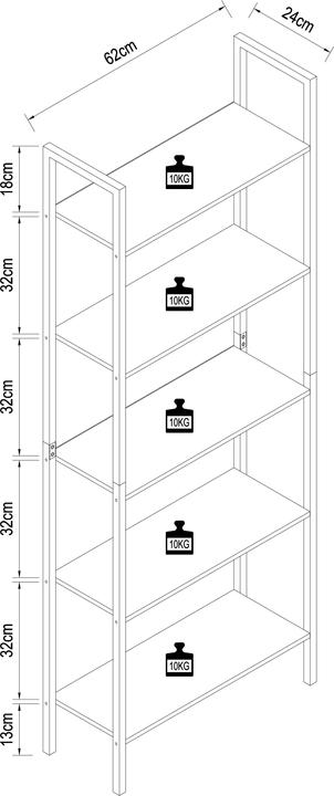 Immagine prodotto VCM Scaffale in metallo per libri Flakos 5-fold (62 x 24 x 165 cm)
