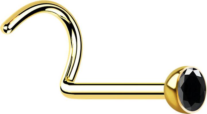 Produktbild Star Piercing Nasenstecker gebogen vergoldet mit Kristall schwarz (Chirurgenstahl 316L)